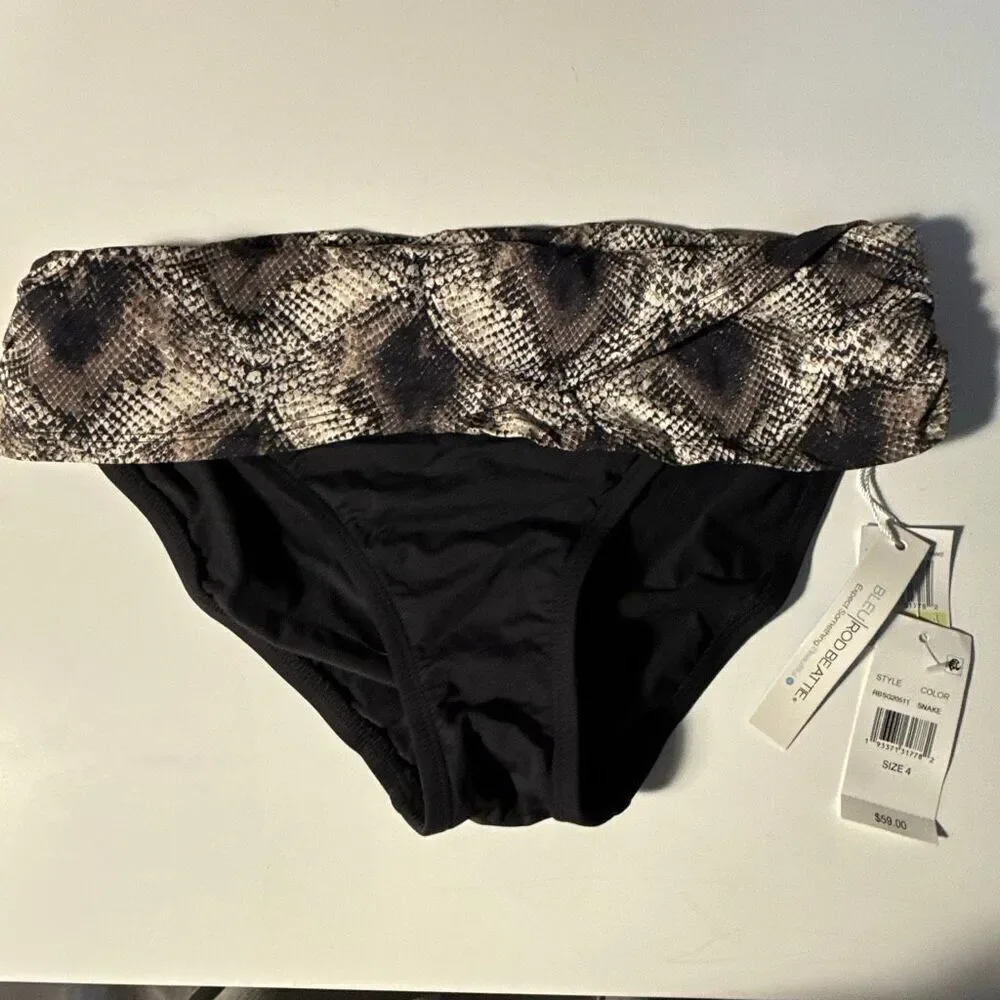NWT Blue Rod Beattie bikini bottom black with snake pattern fold  Size 4